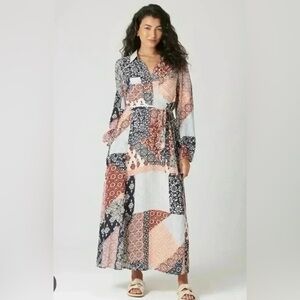 BILA77 Crosby Boho Patchwork Midi Dress Size Large